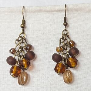 Elegant Gold and Brown Dangle Earrings